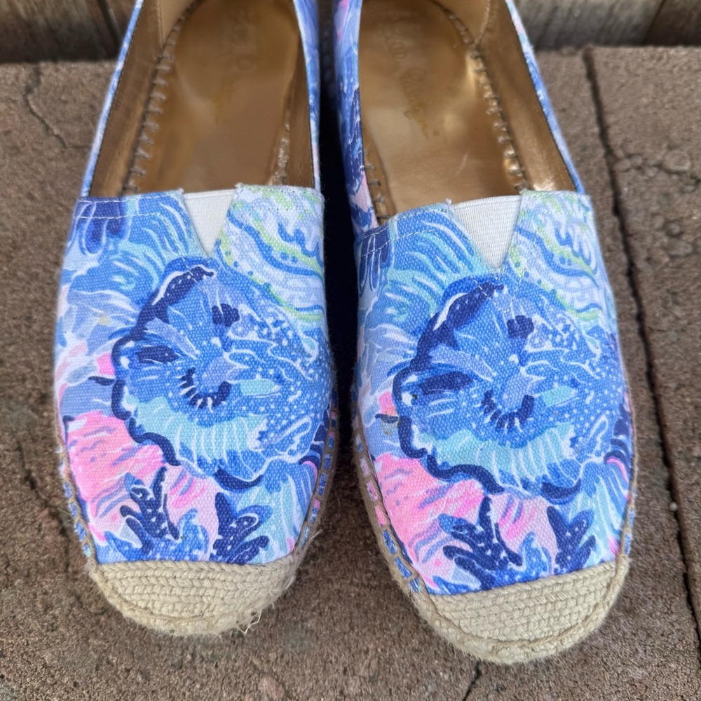 Lilly Pulitzer Women’s Marlo Blue Pink Espadrille Platform Loafer Shoe Size 8 - Picture 2 of 11